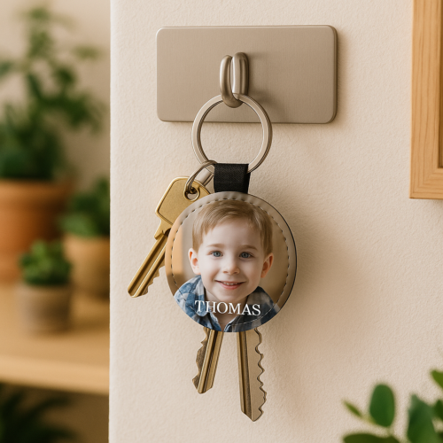 Porte-clé personnalisé avec photo - verso bleu – Image 2