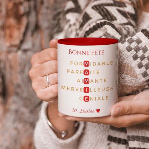 Mug rouge personnalisé - Bonne fête Mamie avec photo – Image 2