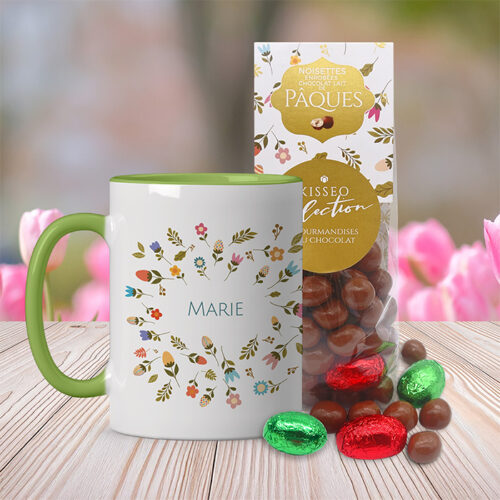 Mug vert Joyeuses Pâques avec prénom  + Sachet Noisettines – Image 2