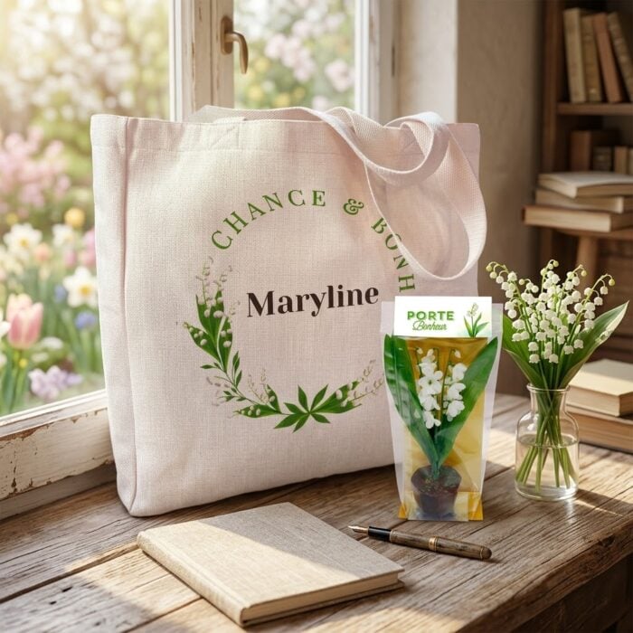 Alternative view of Sac cabas couronne avec prénom + Pot de Muguet en chocolat