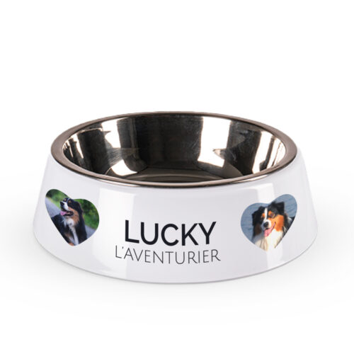 Gamelle pour chien - Avec prénom et 2 photos <br> <strong> ⌀ 182 x 58 mm</strong>