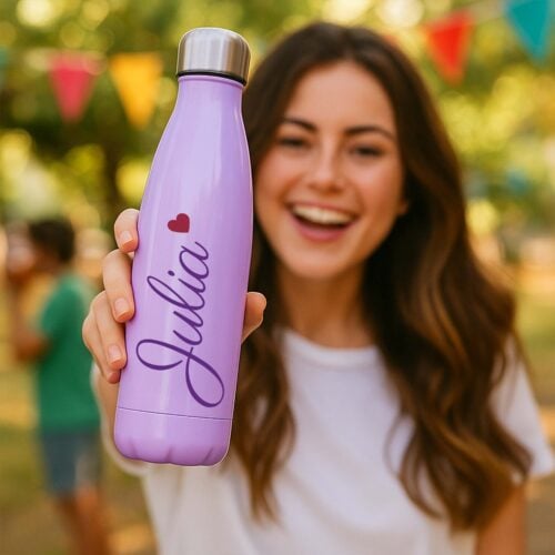 Bouteille isotherme Violette - Prénom avec coeur <br> <strong>  500 ml </strong> – Image 2