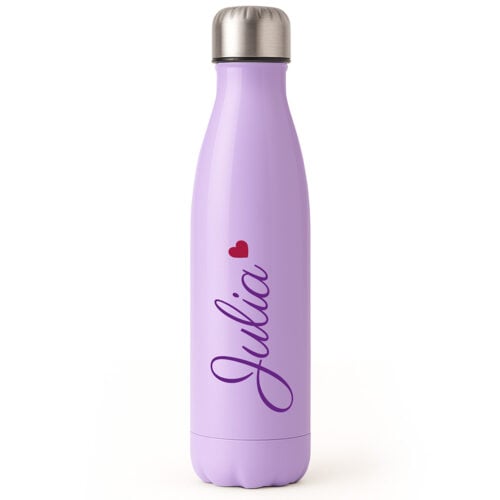 Bouteille isotherme Violette - Prénom avec coeur <br> <strong>  500 ml </strong>