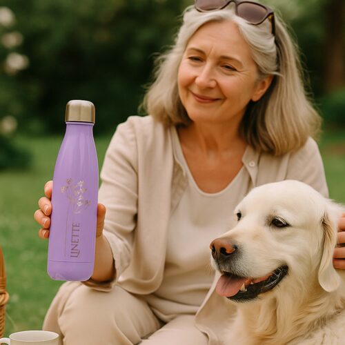 Bouteille isotherme Violette - Prénom avec fleurs <br> <strong>  500 ml </strong> – Image 2