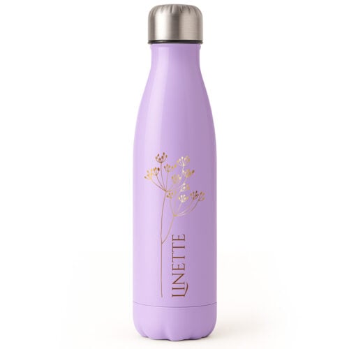 Bouteille isotherme Violette - Prénom avec fleurs <br> <strong>  500 ml </strong>