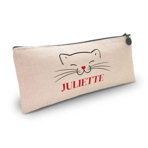 Pochette personnalisée - Prénom avec chat<br> <strong>23,5 x 10 cm</strong>