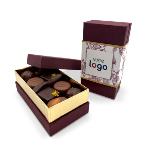 Boite de chocolats personnalisée - Avec logo - Design fleur de cacao