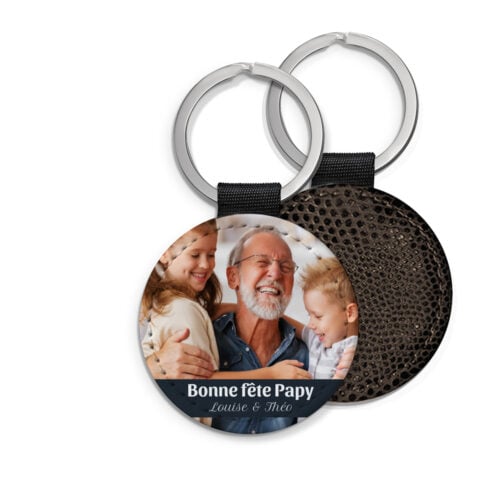 Porte-clé personnalisé verso marron - Bonne fête Papy avec photo