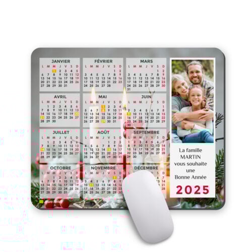 Tapis de souris rectangulaire - Calendrier avec photo  <br> <strong>  23,4 x 19,1 cm </strong>