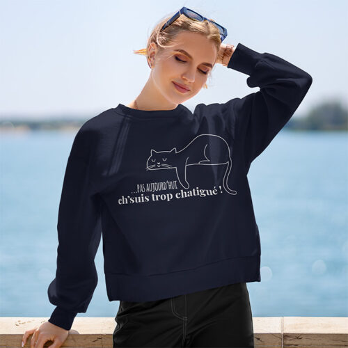 Sweat bleu - Je suis trop chatigué ! – Image 2