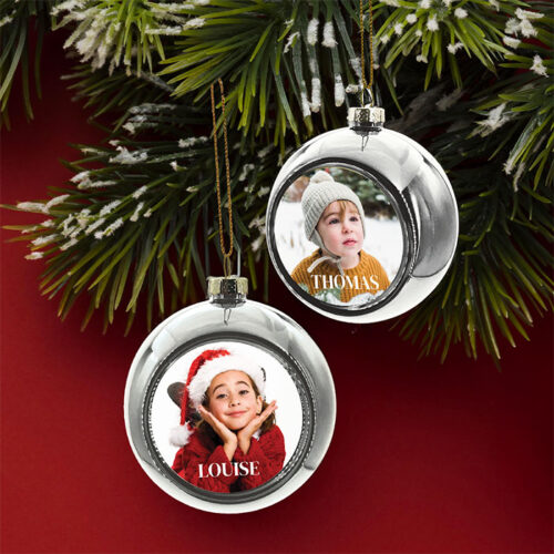 Lot de 2 Boules de Noël Argent - Photo avec prénom – Image 2