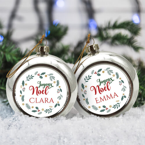 Lot de 2 Boules de Noël Argent - Couronne Joyeux Noël – Image 2