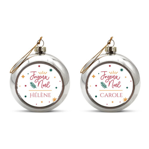 Lot de 2 Boules de Noël Argent - Noël graphique