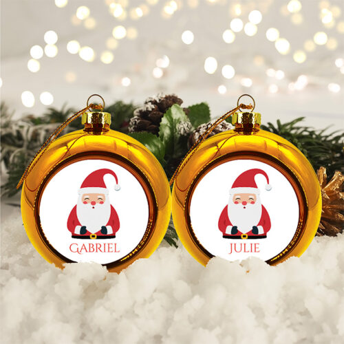 Lot de 2 Boules de Noël Dorées - Père Noël avec prénom – Image 2