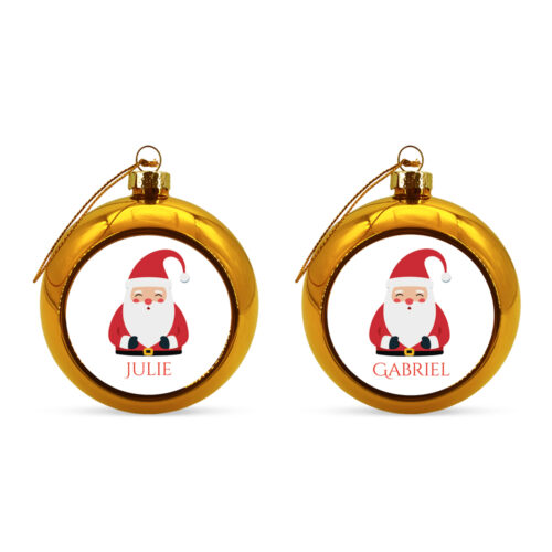 Lot de 2 Boules de Noël Dorées - Père Noël avec prénom