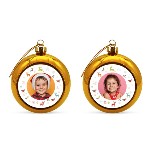 Lot de 2 Boules de Noël Dorées - Pictos Noël avec photo