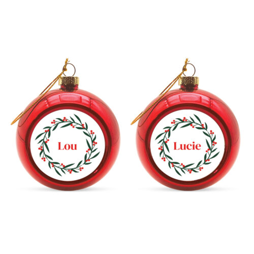 Lot de 2 Boules de Noël Rouge - Couronne de gui