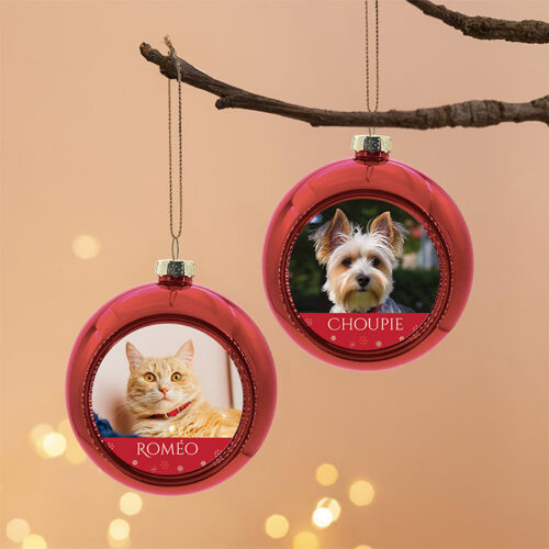 Lot de 2 Boules de Noël Rouge - Photo de votre animal – Image 2