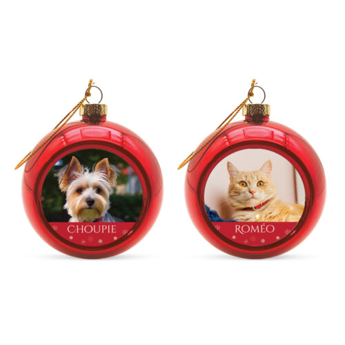 Lot de 2 Boules de Noël Rouge - Photo de votre animal