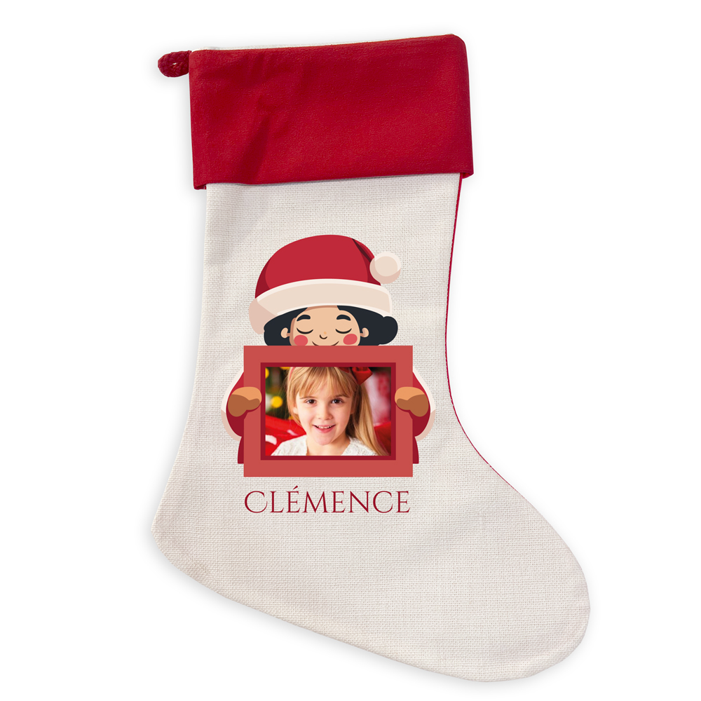 Chaussette De Noël Personnalisable Avec Photo Et Nom - 45cm, Décoration Sapin, Cadeau Personnalisé Famille Chien Chat