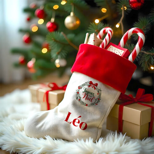 Chaussette Noël personnalisée - Couronne de Noël avec prénom – Image 2