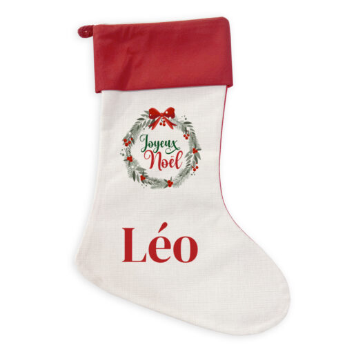 Chaussette Noël personnalisée - Couronne de Noël avec prénom