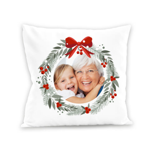 Coussin blanc - Couronne Noël avec photo