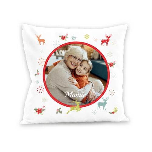 Coussin blanc - Pictos de Noël avec photo