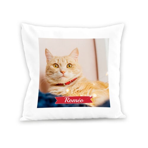 Coussin blanc - Photo et prénom