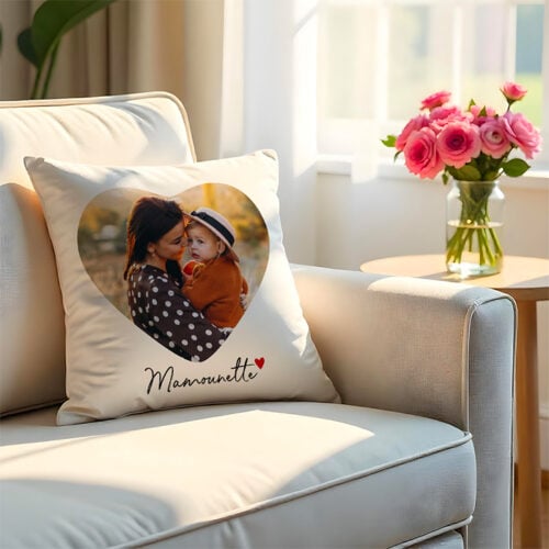 Coussin blanc - Coeur avec photo – Image 2