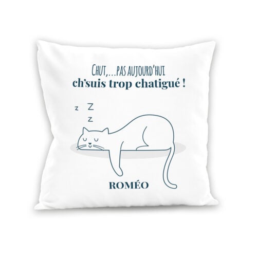 Coussin blanc - Chut, ch'suis trop chatigué !