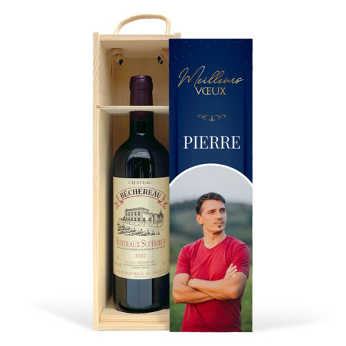 Coffret personnalisé et Vin rouge - Voeux avec prénom et photo