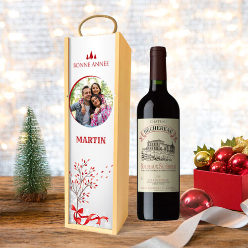 Coffret personnalisé et Vin rouge - Bonne année arbre avec photo – Image 2