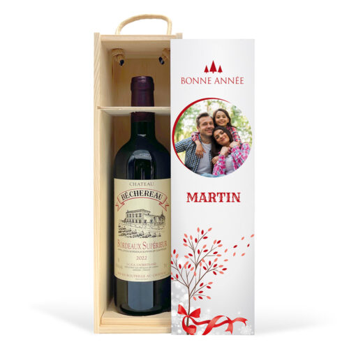 Coffret personnalisé et Vin rouge - Bonne année arbre avec photo