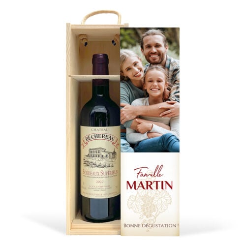Coffret personnalisé et Vin rouge - Photo de famille