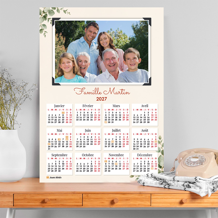 Calendrier format A3 personnalisé - Cadre avec photo