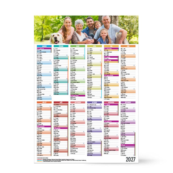 Calendrier format A3 personnalisé - Photo avec vacances scolaires
