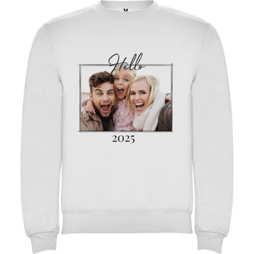 Sweat blanc - Hello 2025 avec photo