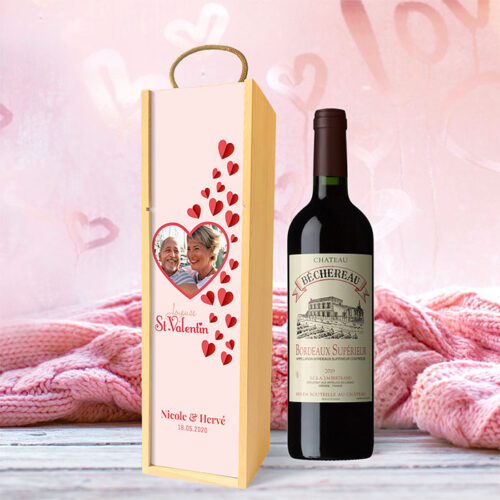 Coffret personnalisé et Vin rouge - Coeurs Saint-Valentin – Image 2