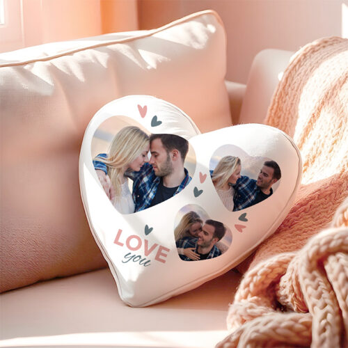 Coussin coeur blanc - Je t'aime avec photos – Image 2