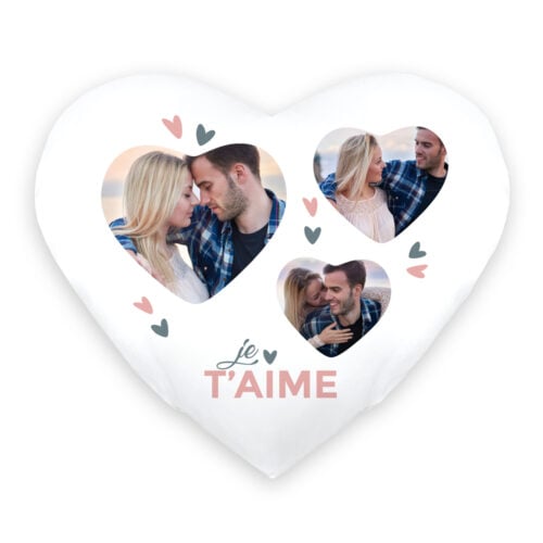 Coussin coeur blanc - Je t'aime avec photos