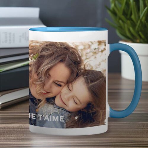 Mug bleu personnalisé - Photo et texte – Image 2