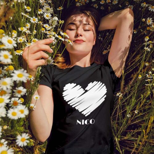 T-shirt noir - Coeur avec prénom – Image 2