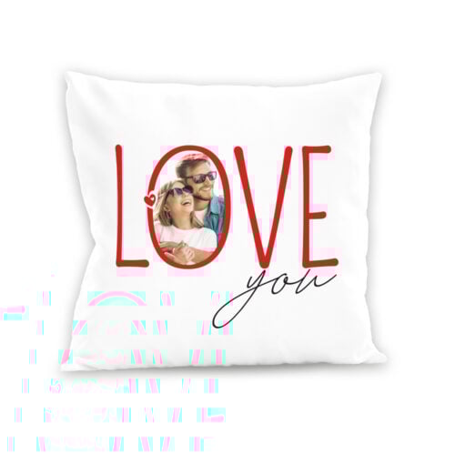Coussin blanc - Love you avec photo