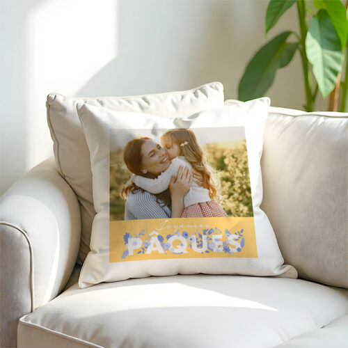 Coussin blanc - Joyeuses Pâques avec  photo – Image 2