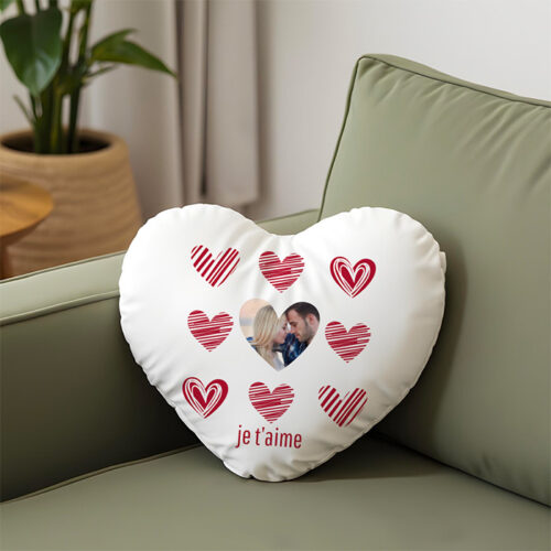 Coussin coeur blanc - Je t'aime avec photo – Image 2
