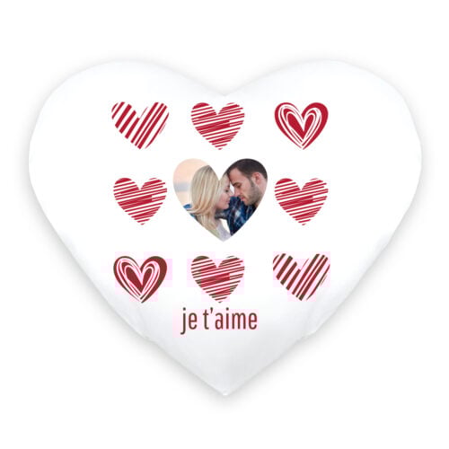 Coussin coeur blanc - Je t'aime avec photo