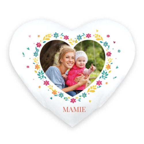 Coussin coeur blanc - Mamie coeur fleuri