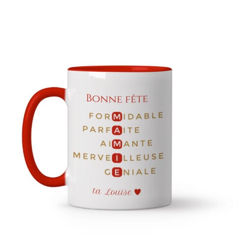 Mug rouge personnalisé - Bonne fête Mamie avec photo