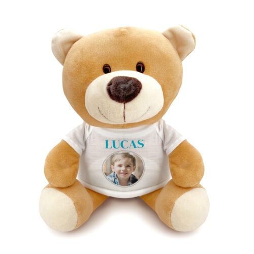 Teddy l'ours en peluche - Prénom avec photo <br> <strong>  23 cm </strong>